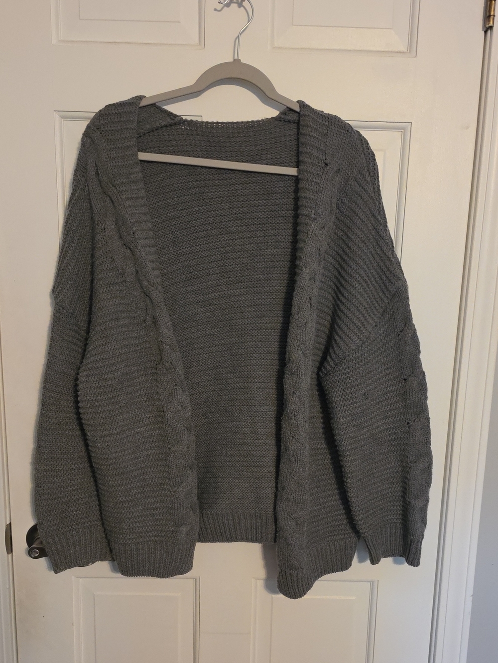 Amazon Gray Open-Front Cable Knit Cardigan